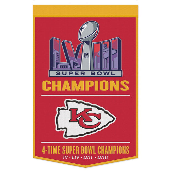Kansas City Chiefs 2024 Super Bowl LVIII Champions 24"x38" Wool Banner - 757 Sports Collectibles