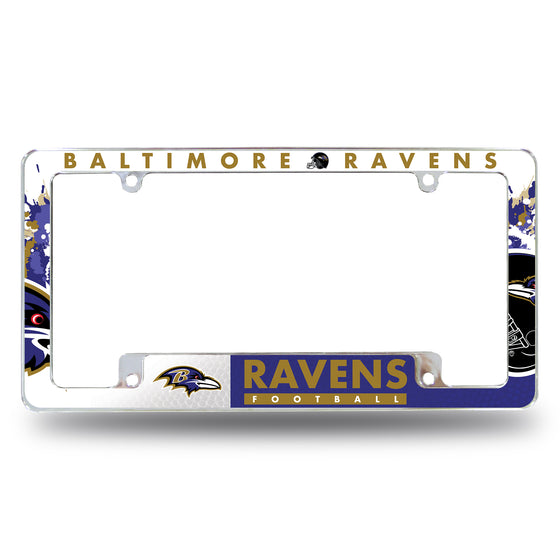 NFL Football Baltimore Ravens Primary 12" x 6" Chrome All Over Automotive License Plate Frame for Car/Truck/SUV