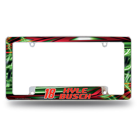 NASCAR Auto Racing Kyle Busch #18 INTERSTATE BATTERIES 12" x 6" Chrome All Over Automotive License Plate Frame for Car/Truck/SUV