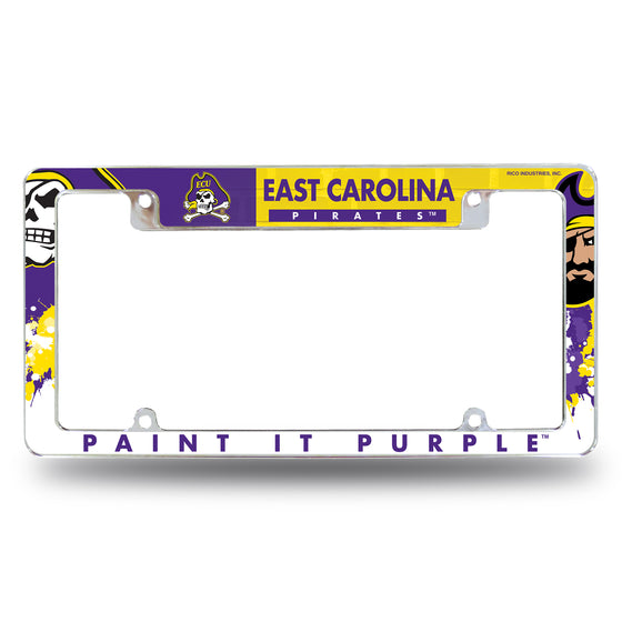 NCAA  East Carolina Pirates Primary 12" x 6" Chrome All Over Automotive License Plate Frame for Car/Truck/SUV