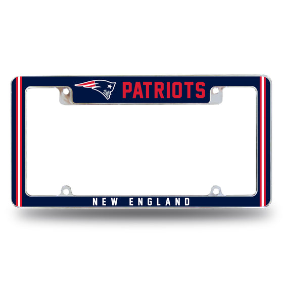 NFL Football New England Patriots Classic 12" x 6" Chrome All Over Automotive License Plate Frame for Car/Truck/SUV