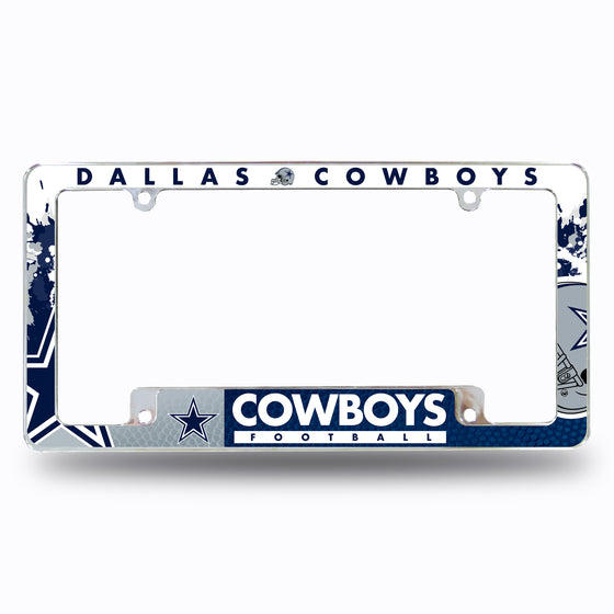 NFL Football Dallas Cowboys Primary 12" x 6" Chrome All Over Automotive License Plate Frame for Car/Truck/SUV