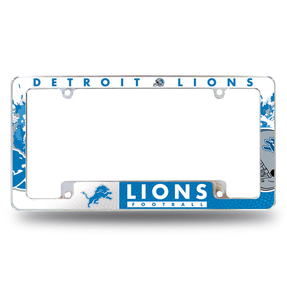 NFL Football Detroit Lions Primary 12" x 6" Chrome All Over Automotive License Plate Frame for Car/Truck/SUV