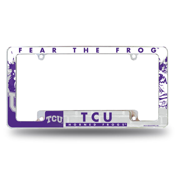 NCAA  TCU Horned Frogs Primary 12" x 6" Chrome All Over Automotive License Plate Frame for Car/Truck/SUV