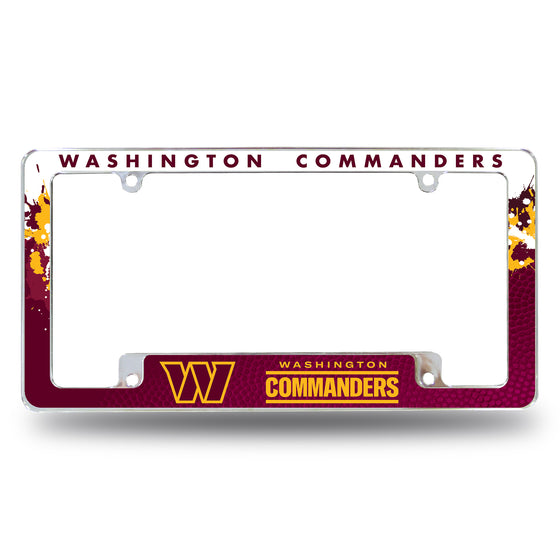 NFL Football Washington Commanders Primary 12" x 6" Chrome All Over Automotive License Plate Frame for Car/Truck/SUV