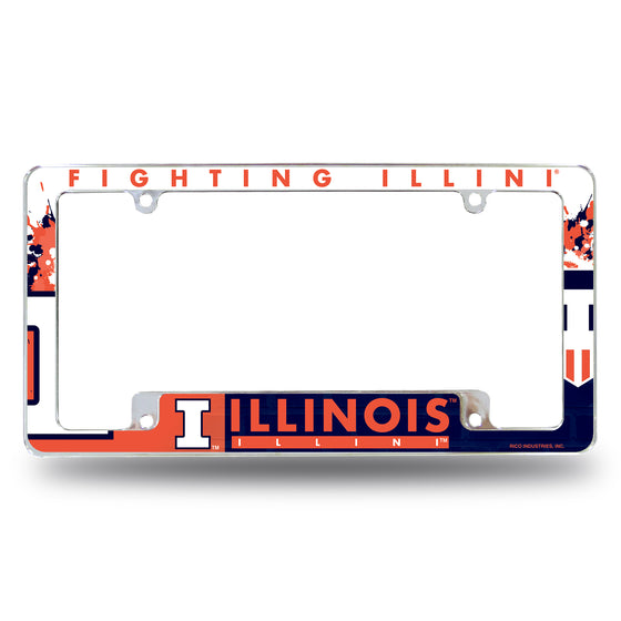 NCAA  Illinois Fighting Illini Primary 12" x 6" Chrome All Over Automotive License Plate Frame for Car/Truck/SUV