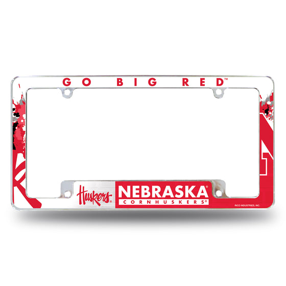 NCAA  Nebraska Cornhuskers Primary 12" x 6" Chrome All Over Automotive License Plate Frame for Car/Truck/SUV