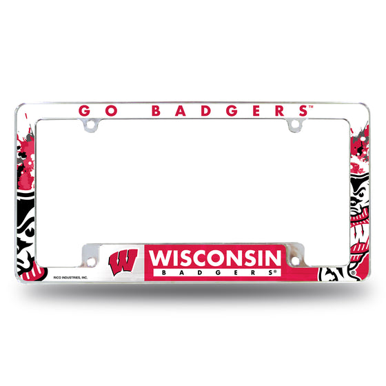NCAA  Wisconsin Badgers Primary 12" x 6" Chrome All Over Automotive License Plate Frame for Car/Truck/SUV