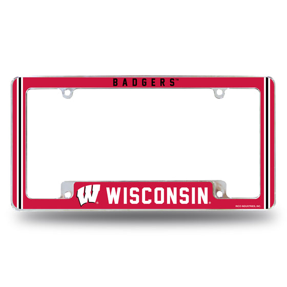 NCAA  Wisconsin Badgers Classic 12" x 6" Chrome All Over Automotive License Plate Frame for Car/Truck/SUV