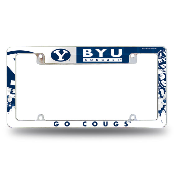 NCAA  BYU Cougars Primary 12" x 6" Chrome All Over Automotive License Plate Frame for Car/Truck/SUV