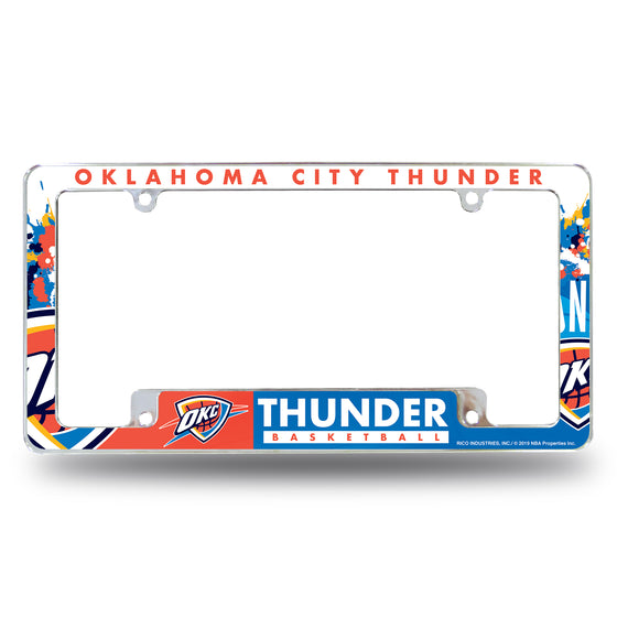 NBA Basketball Oklahoma City Thunder Primary 12" x 6" Chrome All Over Automotive License Plate Frame for Car/Truck/SUV