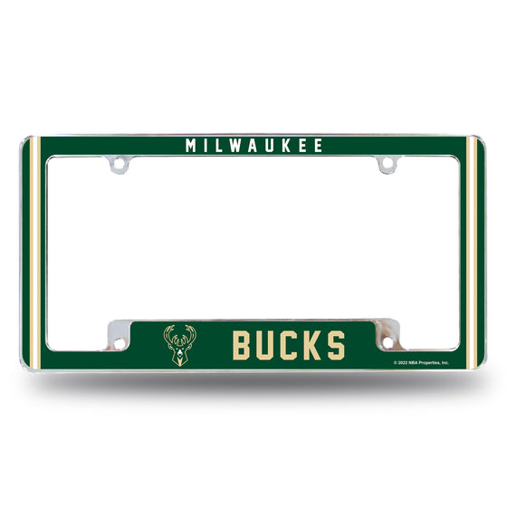 NBA Basketball Milwaukee Bucks Classic 12" x 6" Chrome All Over Automotive License Plate Frame for Car/Truck/SUV