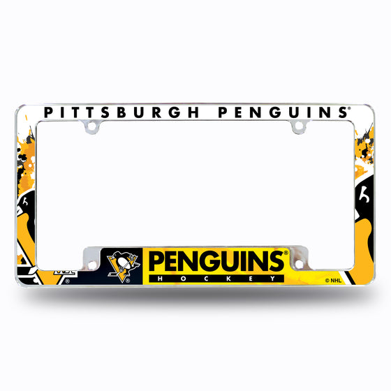 NHL Hockey Pittsburgh Penguins Primary 12" x 6" Chrome All Over Automotive License Plate Frame for Car/Truck/SUV
