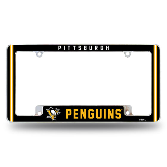 NHL Hockey Pittsburgh Penguins Classic 12" x 6" Chrome All Over Automotive License Plate Frame for Car/Truck/SUV
