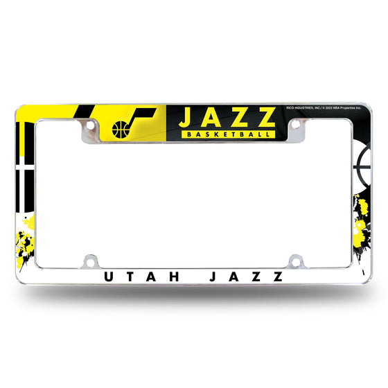 NBA Basketball Utah Jazz Primary 12" x 6" Chrome All Over Automotive License Plate Frame for Car/Truck/SUV
