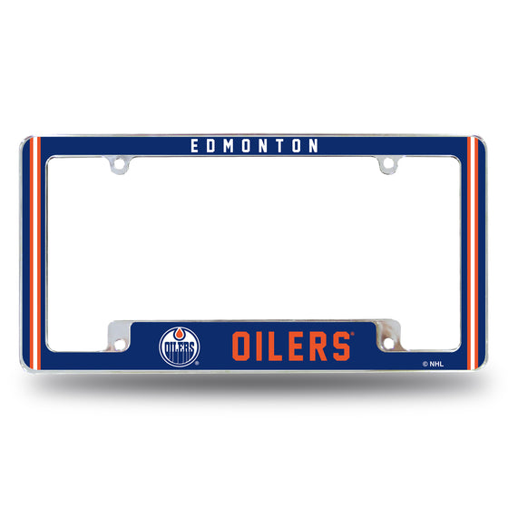 NHL Hockey Edmonton Oilers Classic 12" x 6" Chrome All Over Automotive License Plate Frame for Car/Truck/SUV