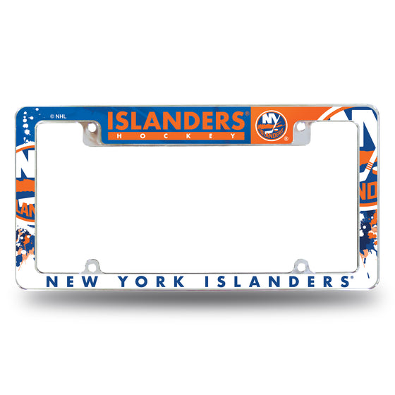 NHL Hockey New York Islanders Primary 12" x 6" Chrome All Over Automotive License Plate Frame for Car/Truck/SUV