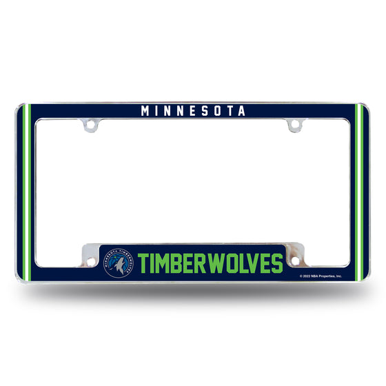 NBA Basketball Minnesota Timberwolves Classic 12" x 6" Chrome All Over Automotive License Plate Frame for Car/Truck/SUV