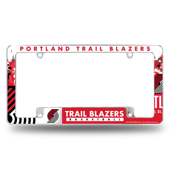 NBA Basketball Portland Trail Blazers Primary 12" x 6" Chrome All Over Automotive License Plate Frame for Car/Truck/SUV