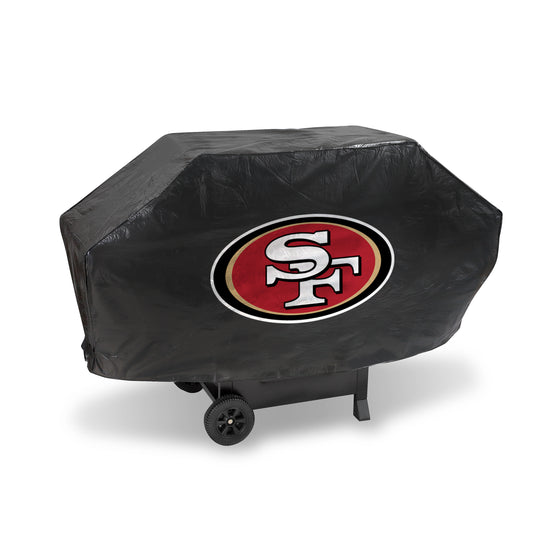 NFL Football San Francisco 49ers Black Deluxe Vinyl Grill Cover - 68" Wide/Heavy Duty/Velcro Staps