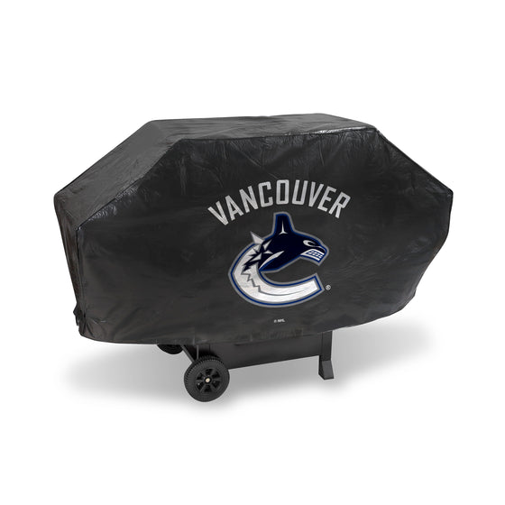 NHL Hockey Vancouver Canucks Black Deluxe Vinyl Grill Cover - 68" Wide/Heavy Duty/Velcro Staps