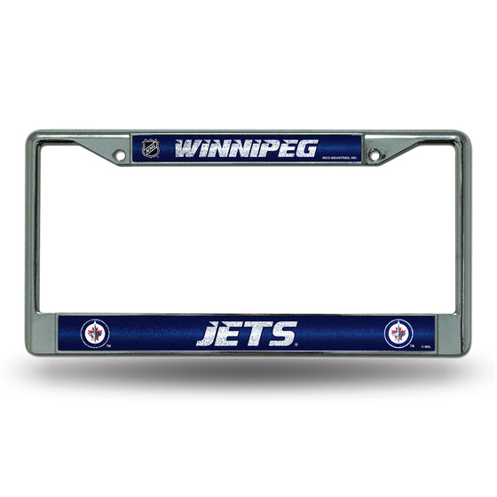 NHL Hockey Winnipeg Jets Classic 12" x 6" Silver Bling Chrome Car/Truck/SUV Auto Accessory