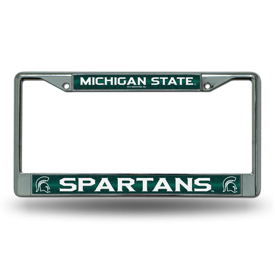 NCAA  Michigan State Spartans Classic 12" x 6" Silver Bling Chrome Car/Truck/SUV Auto Accessory