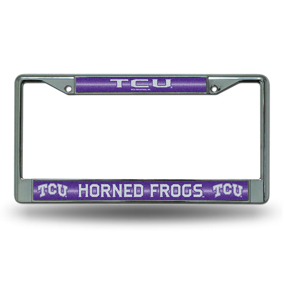 NCAA  TCU Horned Frogs Classic 12" x 6" Silver Bling Chrome Car/Truck/SUV Auto Accessory