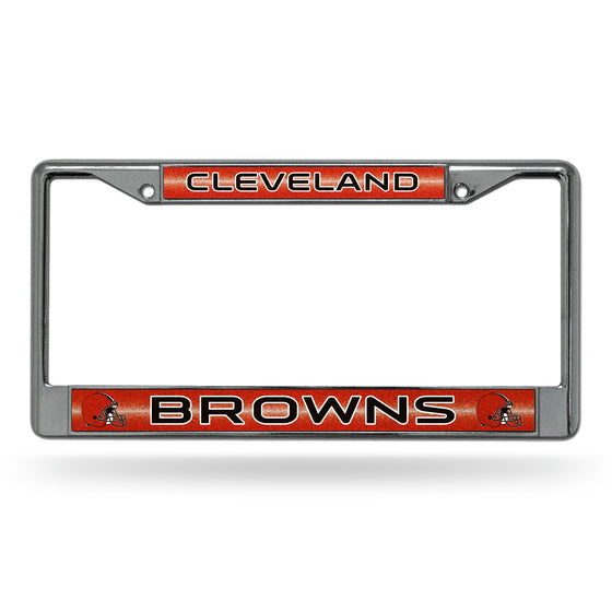 NFL Football Cleveland Browns Classic 12" x 6" Silver Bling Chrome Car/Truck/SUV Auto Accessory