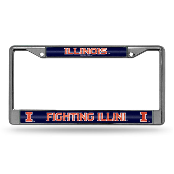 NCAA  Illinois Fighting Illini Classic 12" x 6" Silver Bling Chrome Car/Truck/SUV Auto Accessory