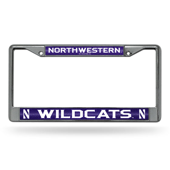 NCAA  Northwestern Wildcats Classic 12" x 6" Silver Bling Chrome Car/Truck/SUV Auto Accessory