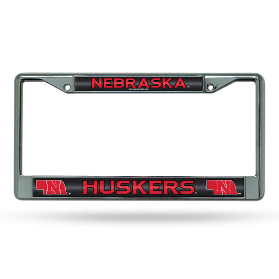 NCAA  Nebraska Cornhuskers Classic 12" x 6" Silver Bling Chrome Car/Truck/SUV Auto Accessory