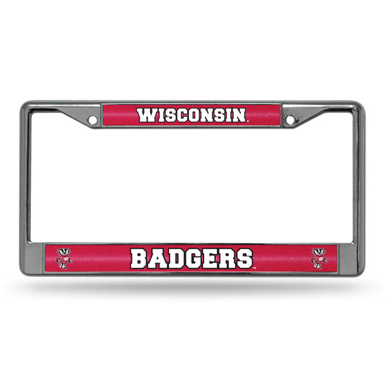 NCAA  Wisconsin Badgers Classic 12" x 6" Silver Bling Chrome Car/Truck/SUV Auto Accessory