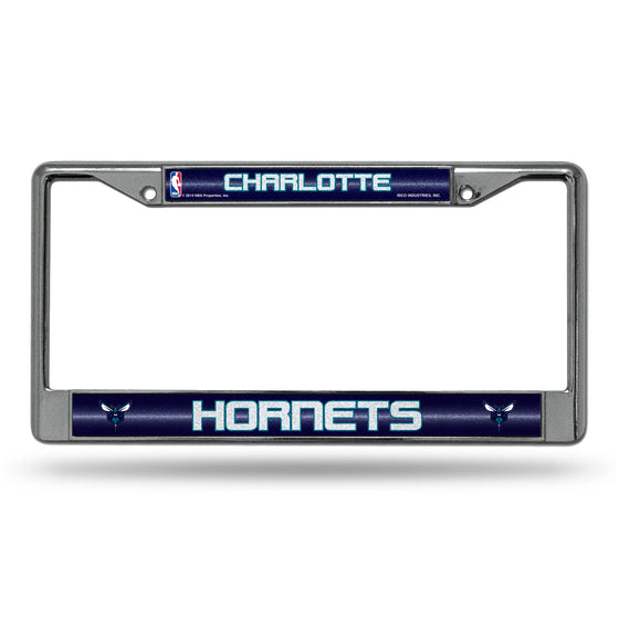 NBA Basketball Charlotte Hornets Classic 12" x 6" Silver Bling Chrome Car/Truck/SUV Auto Accessory