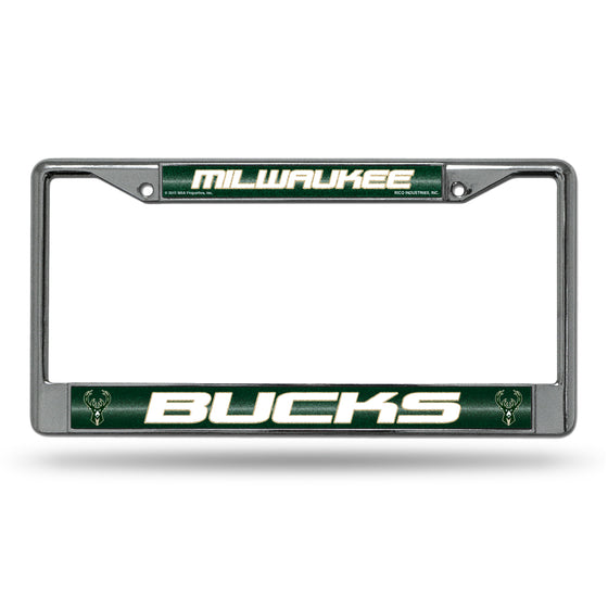 NBA Basketball Milwaukee Bucks Classic 12" x 6" Silver Bling Chrome Car/Truck/SUV Auto Accessory