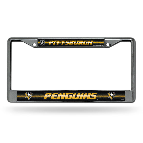 NHL Hockey Pittsburgh Penguins Classic 12" x 6" Silver Bling Chrome Car/Truck/SUV Auto Accessory