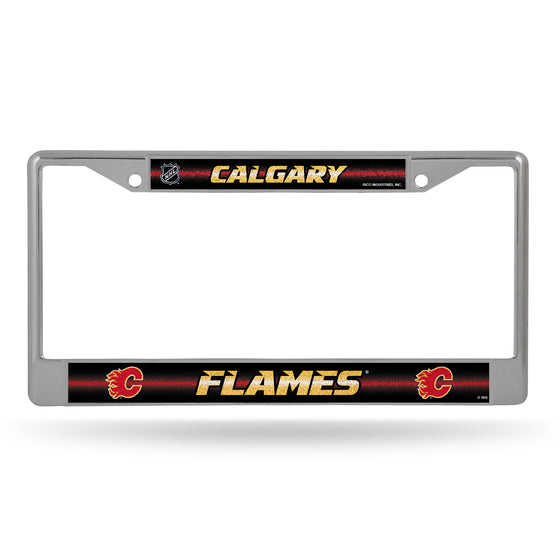 NHL Hockey Calgary Flames Classic 12" x 6" Silver Bling Chrome Car/Truck/SUV Auto Accessory