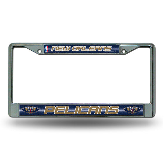 NBA Basketball New Orleans Pelicans Classic 12" x 6" Silver Bling Chrome Car/Truck/SUV Auto Accessory