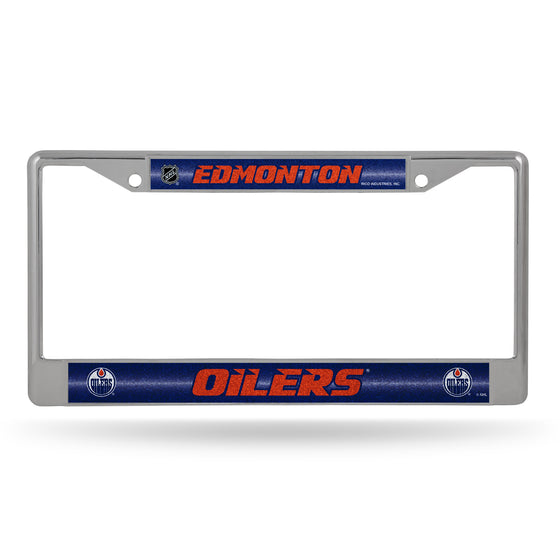 NHL Hockey Edmonton Oilers Classic 12" x 6" Silver Bling Chrome Car/Truck/SUV Auto Accessory
