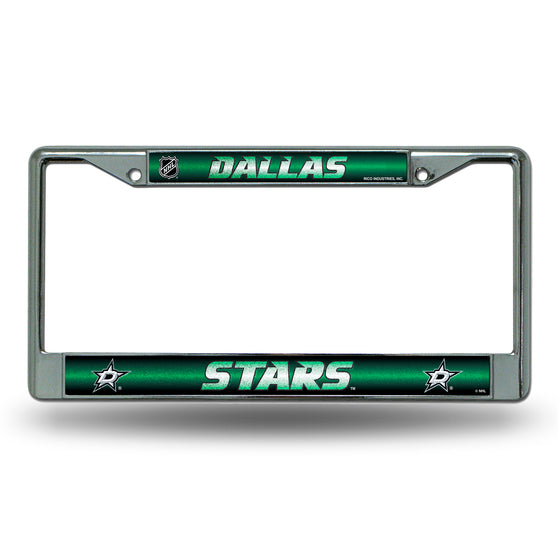 NHL Hockey Dallas Stars  12" x 6" Silver Bling Chrome Car/Truck/SUV Auto Accessory