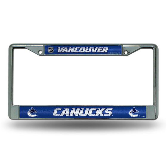 NHL Hockey Vancouver Canucks Classic 12" x 6" Silver Bling Chrome Car/Truck/SUV Auto Accessory