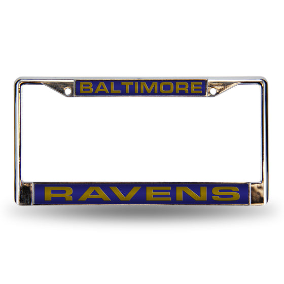NFL Football Baltimore Ravens Purple 12" x 6" Laser Cut Chrome Frame - Car/Truck/SUV Automobile Accessory
