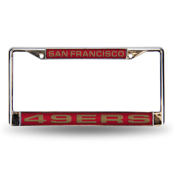 NFL Football San Francisco 49ers Red 12" x 6" Laser Cut Chrome Frame - Car/Truck/SUV Automobile Accessory