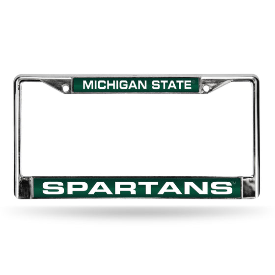 NCAA  Michigan State Spartans Green 12" x 6" Laser Cut Chrome Frame - Car/Truck/SUV Automobile Accessory