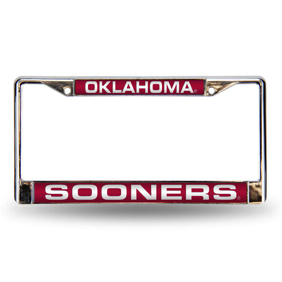 NCAA  Oklahoma Sooners Red 12" x 6" Laser Cut Chrome Frame - Car/Truck/SUV Automobile Accessory