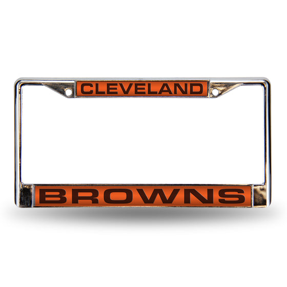 NFL Football Cleveland Browns Orange 12" x 6" Laser Cut Chrome Frame - Car/Truck/SUV Automobile Accessory