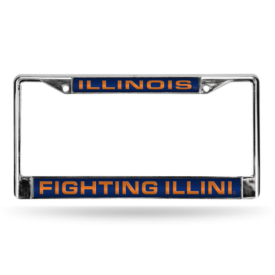 NCAA  Illinois Fighting Illini Blue 12" x 6" Laser Cut Chrome Frame - Car/Truck/SUV Automobile Accessory