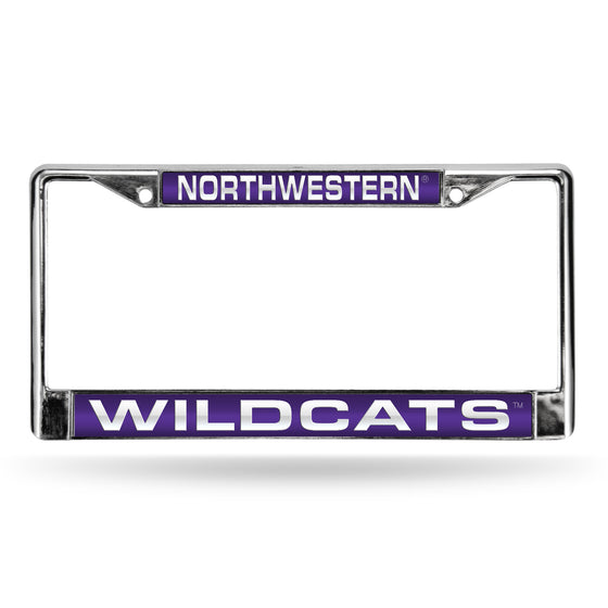 NCAA  Northwestern Wildcats Purple 12" x 6" Laser Cut Chrome Frame - Car/Truck/SUV Automobile Accessory