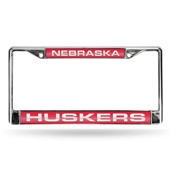 NCAA  Nebraska Cornhuskers Red 12" x 6" Laser Cut Chrome Frame - Car/Truck/SUV Automobile Accessory