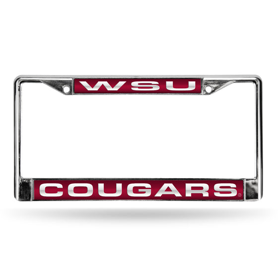NCAA  Washington State Cougars Red 12" x 6" Laser Cut Chrome Frame - Car/Truck/SUV Automobile Accessory